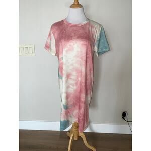 Three Bird Nest The Nest On The Daily Oversized Slit Tee Dress S/S Tie Dye NWT M